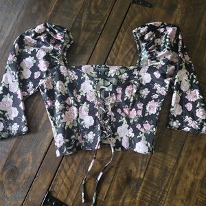 Asos Tie Floral Corset Crop Top Size 6 (Medium)